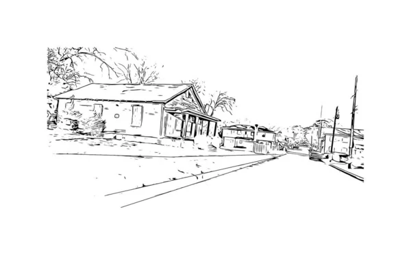 具有蒙哥马利地标的印刷建筑景观是阿拉巴马州的一座城市 矢量手绘草图 — 图库矢量图片