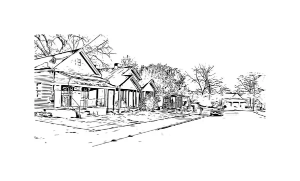 Print Building Vista Com Marco Montgomery Cidade Alabama Desenho Desenhado —  Vetores de Stock