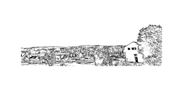 印刷モントルコンのランドマークとビルの景色はフランスのコミューンです 手描きのスケッチ図ベクトル — ストックベクタ