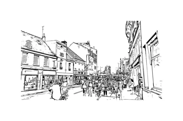 Print Building View Landmark Montlucon Comuna França Desenho Desenhado Mão — Vetor de Stock