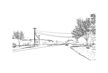 Montpelier manzaralı Print Building Vermont şehridir. Vektörde elle çizilmiş çizim çizimi. 