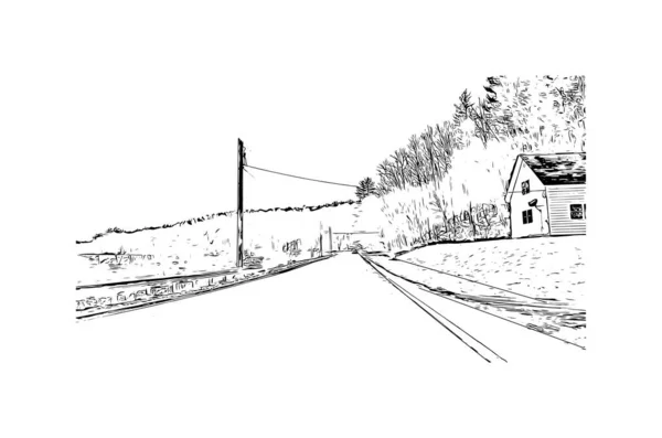 Print Building View Landmark Montpelier Staden Vermont Handritad Skiss Illustration — Stock vektor