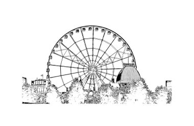 Montreal manzaralı Print Building Kanada 'da bir şehirdir. Vektörde elle çizilmiş çizim çizimi.