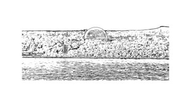 Montreal manzaralı Print Building Kanada 'da bir şehirdir. Vektörde elle çizilmiş çizim çizimi.