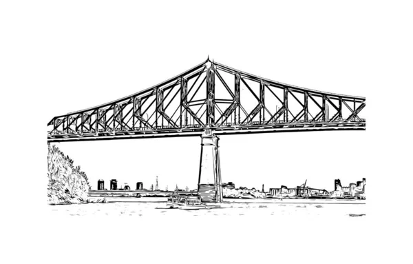 Imprimir Vista Del Edificio Con Punto Referencia Montreal Ciudad Canadá — Archivo Imágenes Vectoriales