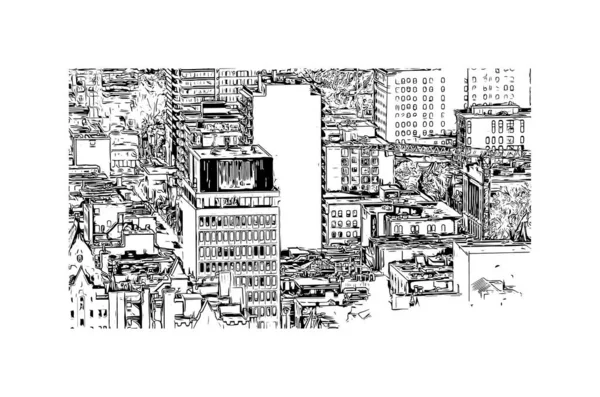 Tisk Pohled Budovu Orientačním Bodem Montrealu Město Kanadě Ručně Kreslená — Stockový vektor
