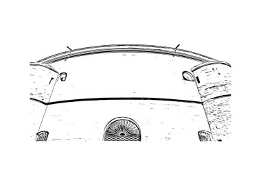 Montpellier 'in simgesi olan Print Building View Fransa' da yer almaktadır. Vektörde elle çizilmiş çizim çizimi.