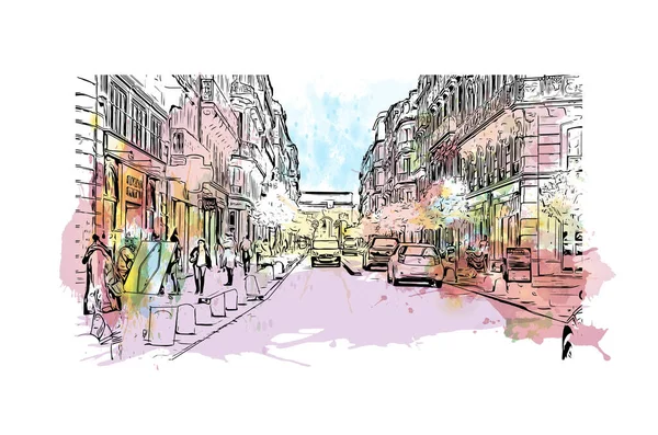 Imprimer Vue Imprenable Sur Montpellier Est Ville France Aquarelle Éclaboussure — Image vectorielle