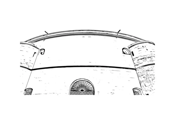 Vytisknout Pohled Budovu Orientačním Bodem Montpellier Město Francii Ručně Kreslená — Stockový vektor