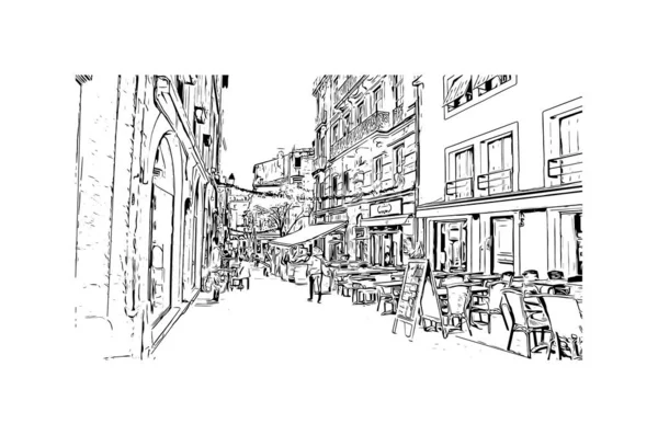 Imprimir Vista Del Edificio Con Hito Montpellier Ciudad Francia Dibujo — Vector de stock