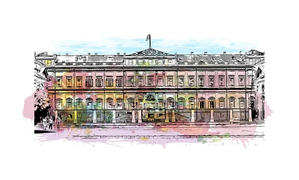 Print Building View Landmark Monza Staden Italien Akvarell Stänk Med — Stock vektor