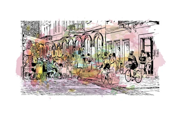 Print Вид Монцу Город Италии Всплеск Акварели Рисунком Ручной Работы — стоковый вектор