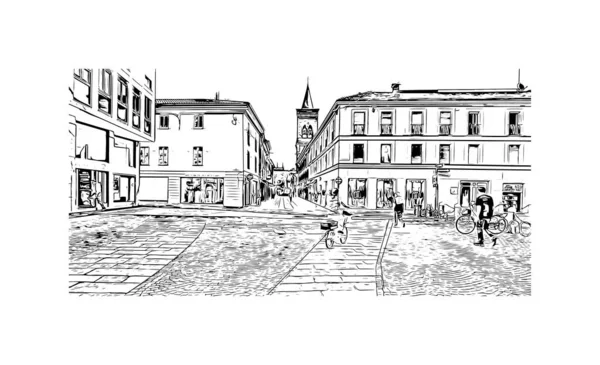 Print Building View Landmark Monza City Italy Hand Drawn Sketch — Stock Vector