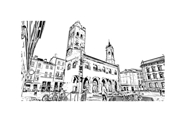 Print Building View Landmark Monza Staden Italien Handritad Skiss Illustration — Stock vektor