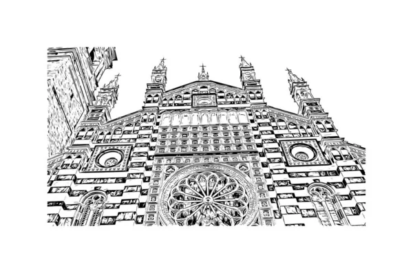 Прінт Білдінг Орієнтиром Монца Місто Італії Намальована Вручну Ілюстрація Векторі — стоковий вектор