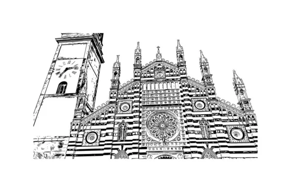 Imprimer Vue Sur Bâtiment Avec Monument Monza Est Ville Italie — Image vectorielle