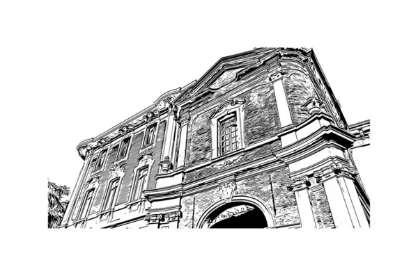 蒙扎的标志性建筑是意大利的城市 矢量手绘草图 — 图库矢量图片
