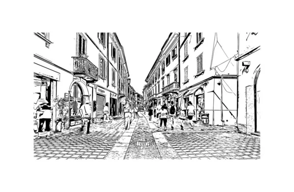 몬차의 랜드마크가 이탈리아의 도시이다 벡터로 손으로 스케치 — 스톡 벡터