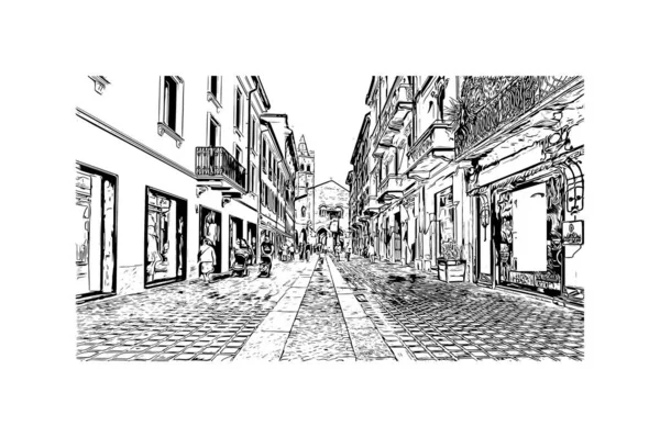 Imprimir Vista Edifício Com Marco Monza Cidade Itália Desenho Desenhado —  Vetores de Stock