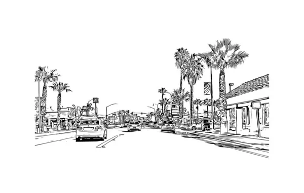 Print Building View Landmark Moreno Valley City California Hand Drawn — Stock Vector