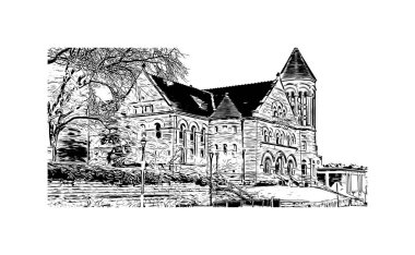 Print Building view with landmark of Morgantown is a city in West Virginia. Vektörde elle çizilmiş çizim çizimi.