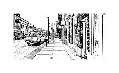 Print Building view with landmark of Morgantown is a city in West Virginia. Vektörde elle çizilmiş çizim çizimi.