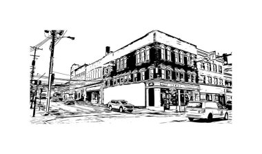 Print Building view with landmark of Morgantown is a city in West Virginia. Vektörde elle çizilmiş çizim çizimi.