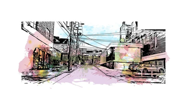 Print Building View Landmark Morgantown City West Virginia Watercolor Splash — Stock Vector