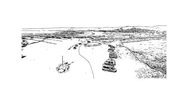 Print Building View Landmark Morro Bay Kaliforniya Bir Sahil Kentidir — Stok Vektör