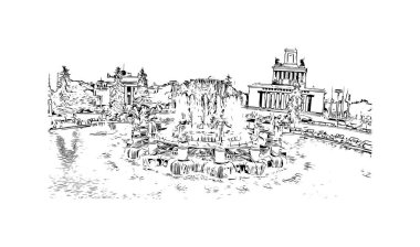 Print Building view with landmark of Moscow is capital of Russia. Vektörde elle çizilmiş çizim çizimi.