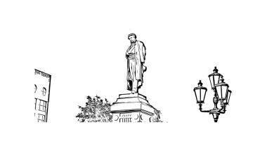 Print Building view with landmark of Moscow is capital of Russia. Vektörde elle çizilmiş çizim çizimi.