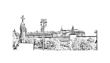 Print Building view with landmark of Moscow is capital of Russia. Vektörde elle çizilmiş çizim çizimi.