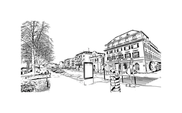 Parmak izi binası, Fransa 'nın doğusunda yer alan bir şehirdir. Vektörde elle çizilmiş çizim çizimi.