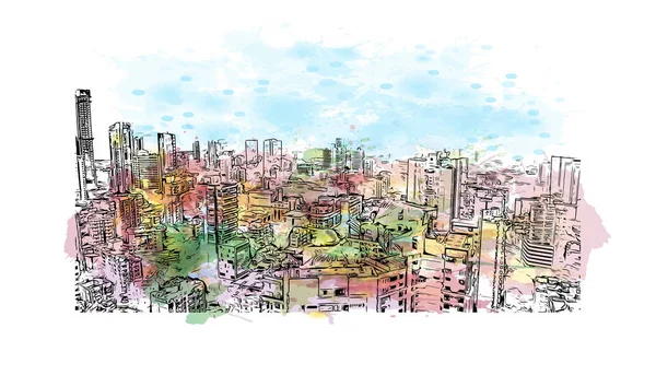 Imprimer Ville Mumbai Est Située Inde Aquarelle Éclaboussure Avec Dessin — Image vectorielle