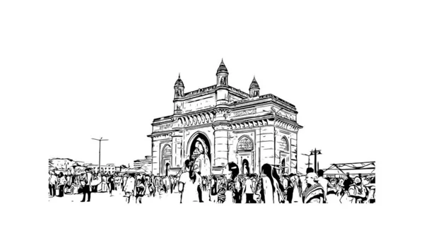 Προβολή Κτιρίου Ορόσημο Της Βομβάης Είναι Πόλη Στην Ινδία Χειροποίητο — Διανυσματικό Αρχείο