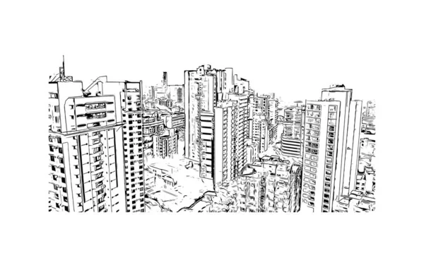 Imprimir Vista Del Edificio Con Hito Mumbai Ciudad India Dibujo — Archivo Imágenes Vectoriales