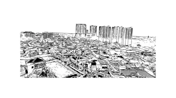 Imprimir Vista Del Edificio Con Hito Mumbai Ciudad India Dibujo — Vector de stock