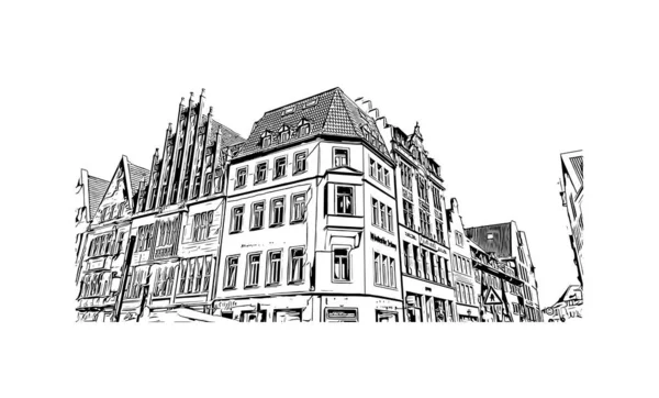 Print Building Vista Com Marco Munster Uma Cidade Oeste Alemanha — Vetor de Stock
