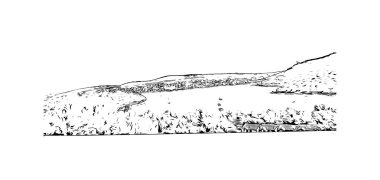 Hırvatistan 'da Murter' in tarihi yapısına sahip Print Building manzarası yer alıyor. Vektörde elle çizilmiş çizim çizimi.