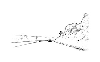 Mytilene 'in simgesi olan Print Building View, Lesbos' un başkentidir. Vektörde elle çizilmiş resim ile suluboya sıçraması.