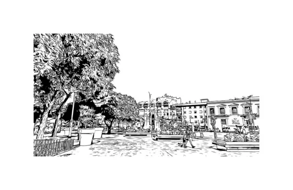 Imprimer Vue Sur Bâtiment Avec Monument Murcie Est Ville Espagne — Image vectorielle