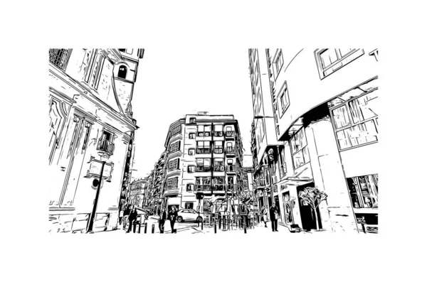 Stampa Vista Edificio Con Punto Riferimento Murcia Città Spagna Illustrazione — Vettoriale Stock