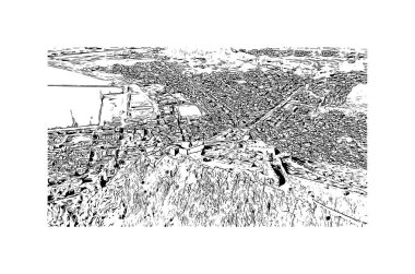 Print Building view with landmark of Nafplio is the city in Greece. Vektörde elle çizilmiş çizim çizimi.