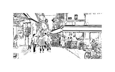 Print Building view with landmark of Nafplio is the city in Greece. Vektörde elle çizilmiş çizim çizimi.