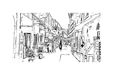 Print Building view with landmark of Nafplio is the city in Greece. Vektörde elle çizilmiş çizim çizimi.