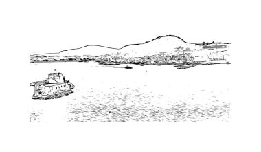 Print Building view with landmark of Nafplio is the city in Greece. Vektörde elle çizilmiş çizim çizimi.