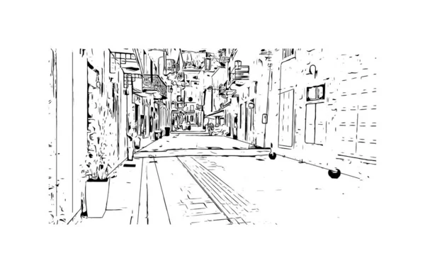 Vytisknout Pohled Budovu Orientačním Bodem Nafplio Město Řecku Ručně Kreslená — Stockový vektor