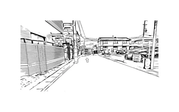 Print Вид Здание Достопримечательностью Нагоя Город Японии Ручной Рисунок Векторе — стоковый вектор