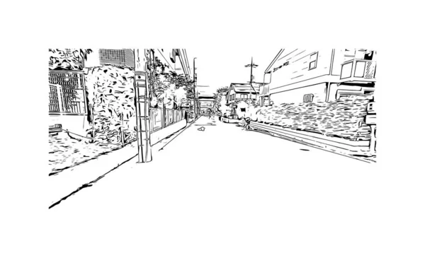 Print Building View Landmark Nagoya City Japan Hand Drawn Sketch — Stock Vector