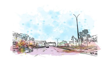 Kenya 'nın başkenti Nairobi' nin simgesi olan Print Building View 'dir. Vektörde elle çizilmiş resim ile suluboya sıçraması.